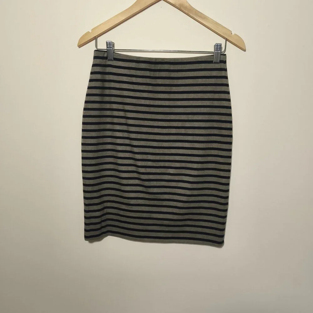 Marccain Striped Bodycon Knee Length Skirt sz S Navy Taupe Quiet Lux Designer